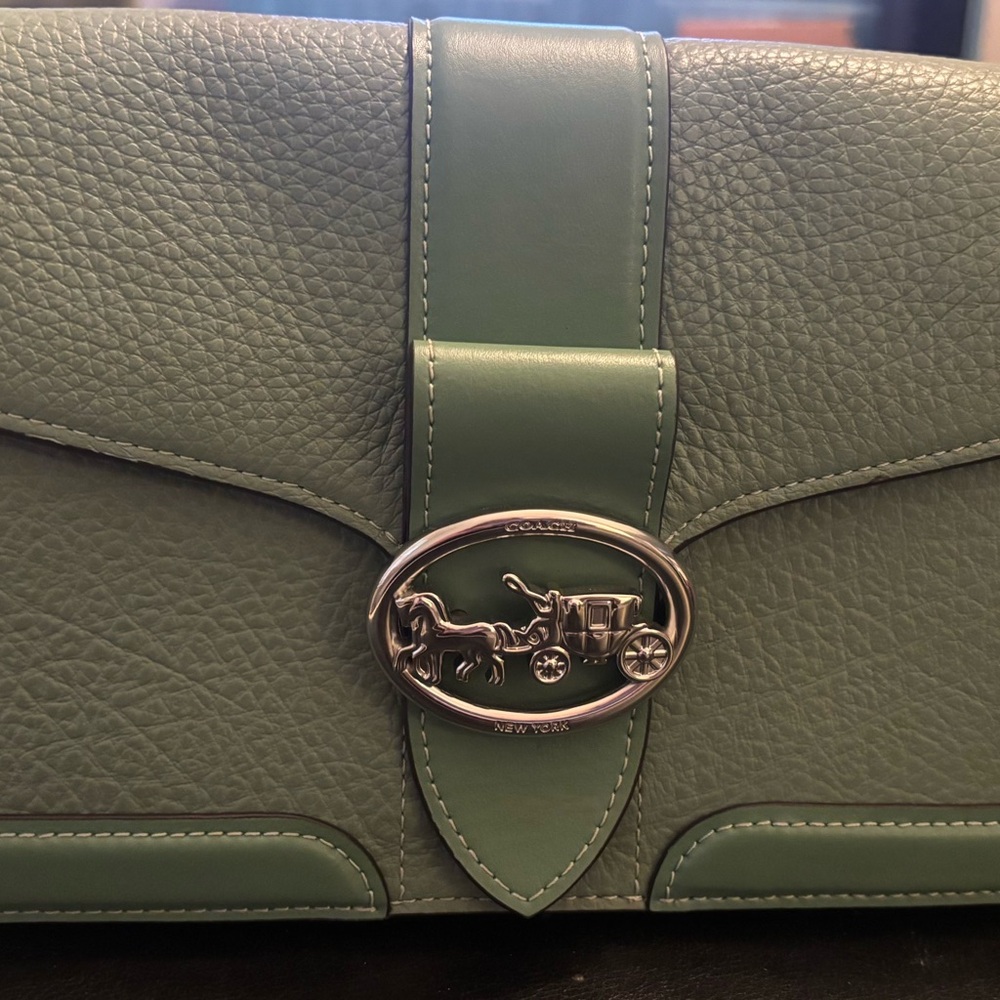 Coach Green Leather Clutch with Silver Hardware